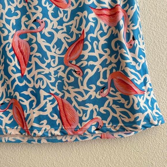 handmade flamingo print blue pink mini skirt - Picture 7 of 8